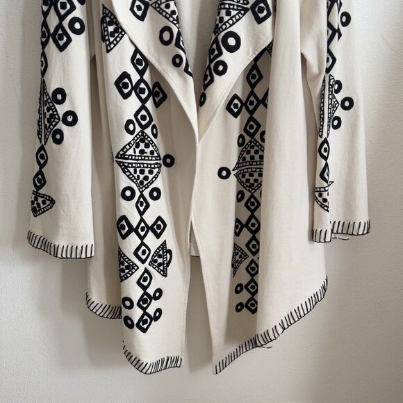Roja Sweater Womens XL Ivory Black Embroidered Geometric Cotton Boho Cardigan - Picture 3 of 16